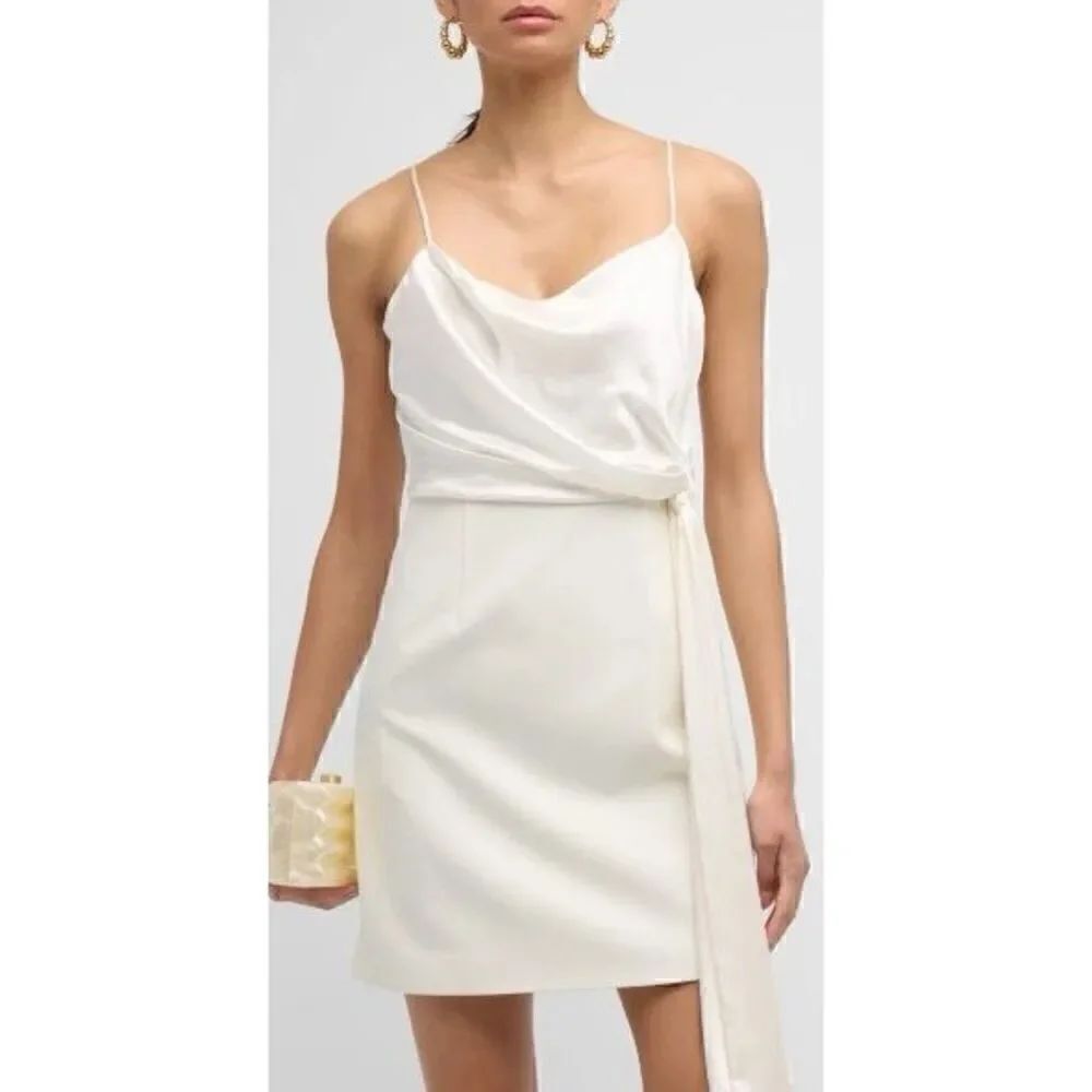 Cinq a Sept Women's White Cara Draped Tie Waist Mini Dress Size 6 NWOT